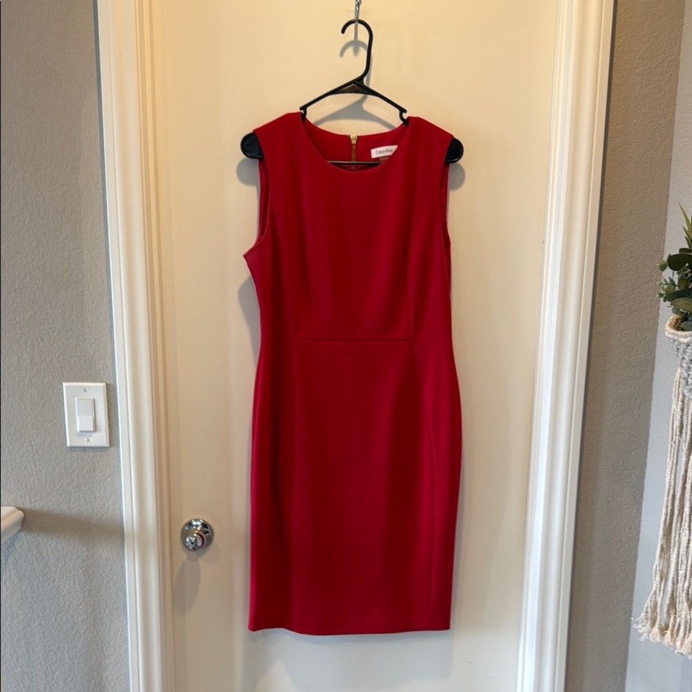 Calvin Klein Red Sleeveless Sheath Midi Dress